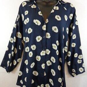 CAbi Navy and Yellow Go To Button Up Blouse L